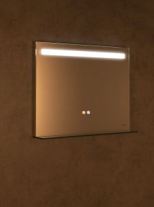 BRETO lustro z oświetleniem LED i półką, 80x60cm, czujnik, folia przeciwmgielna, 3000-6500°K
