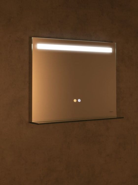BRETO lustro z oświetleniem LED i półką, 80x60cm, czujnik, folia przeciwmgielna, 3000-6500°K