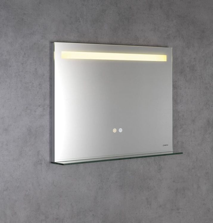 BRETO lustro z oświetleniem LED i półką, 80x60cm, czujnik, folia przeciwmgielna, 3000-6500°K