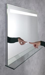 BRETO lustro z oświetleniem LED i półką, 80x60cm, czujnik, folia przeciwmgielna, 3000-6500°K
