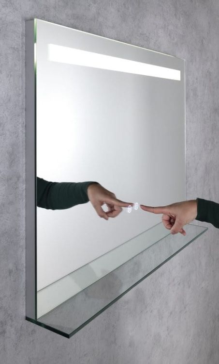 BRETO lustro z oświetleniem LED i półką, 80x60cm, czujnik, folia przeciwmgielna, 3000-6500°K