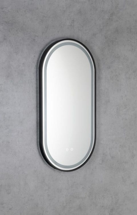 Lustro owalne KEIRA z oświetleniem LED 45x90cm, czujnik, folia przeciwmgielna, 3000-6500°K, czarny mat
