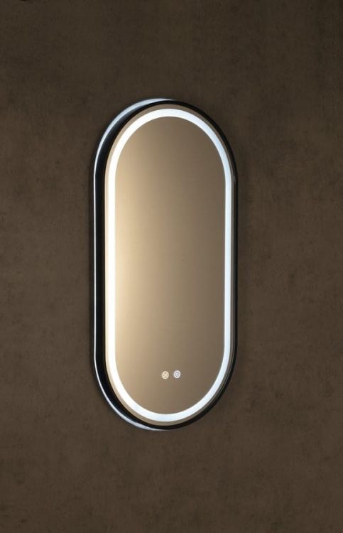 Lustro owalne KEIRA z oświetleniem LED 45x90cm, czujnik, folia przeciwmgielna, 3000-6500°K, czarny mat