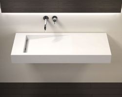 Asymetryczna umywalka na indywidualny wymiar z materiałów Solid Surface z misą Slide 66x30SOL