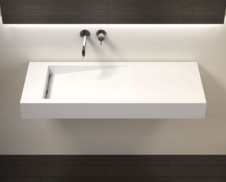 Asymetryczna umywalka na indywidualny wymiar z materiałów Solid Surface z misą Slide 66x30SOL