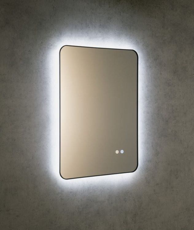 SHARON lustro podświetlane LED, 60x80cm, czujnik, folia przeciwmgielna, 3000-6500°K, czarny mat