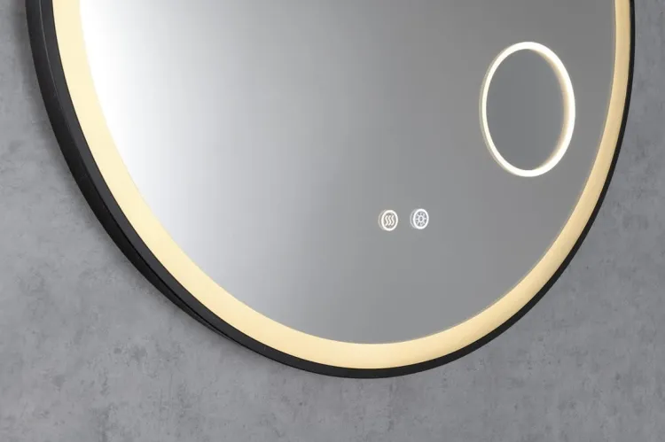 TARAN lustro okrągłe z oświetleniem LED, ø 70cm, lustro kosmiczne, czujnik, folia przeciwmgielna, 3000-6500°K, czarny mat
