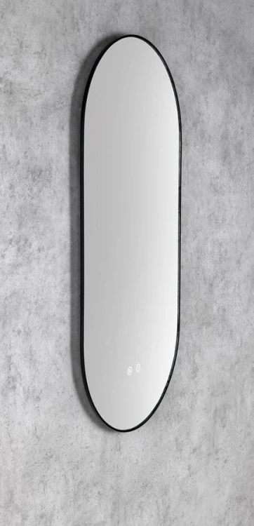 SHARON owalne lustro podświetlane LED 45x90cm, czujnik, folia przeciwmgielna, 3000-6500°K, czarny mat