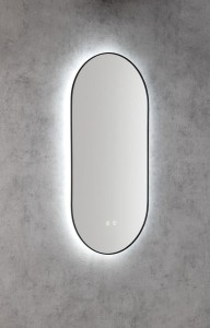 SHARON owalne lustro podświetlane LED 45x90cm, czujnik, folia przeciwmgielna, 3000-6500°K, czarny mat