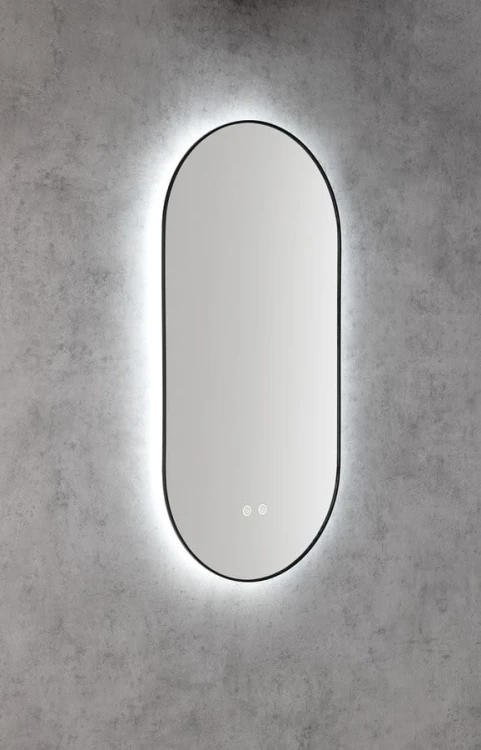 SHARON owalne lustro podświetlane LED 45x90cm, czujnik, folia przeciwmgielna, 3000-6500°K, czarny mat