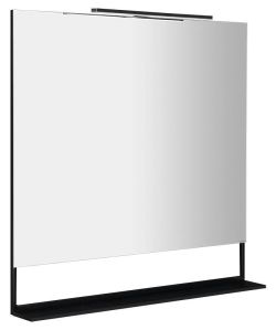 ERUPTA lustro z półką i LED oświetleniem 100x95x12cm, czarny mat