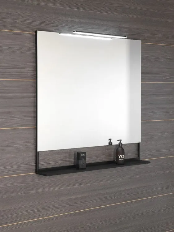 ERUPTA lustro z półką i LED oświetleniem 100x95x12cm, czarny mat