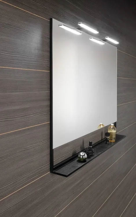 ERUPTA lustro z półką i LED oświetleniem 120x80x12cm, czarny mat
