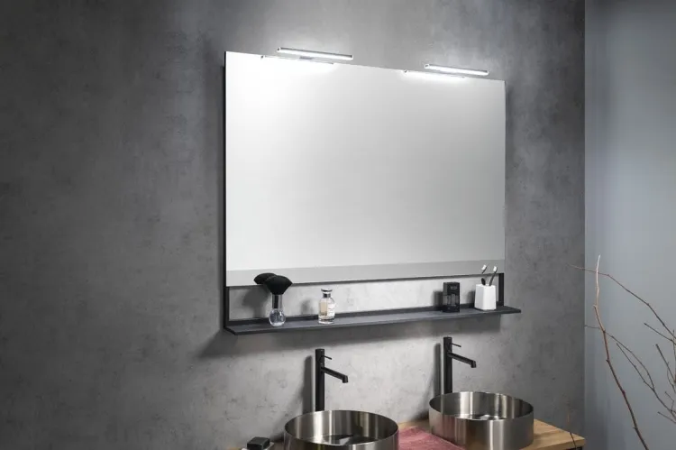 ERUPTA lustro z półką i LED oświetleniem 120x80x12cm, czarny mat