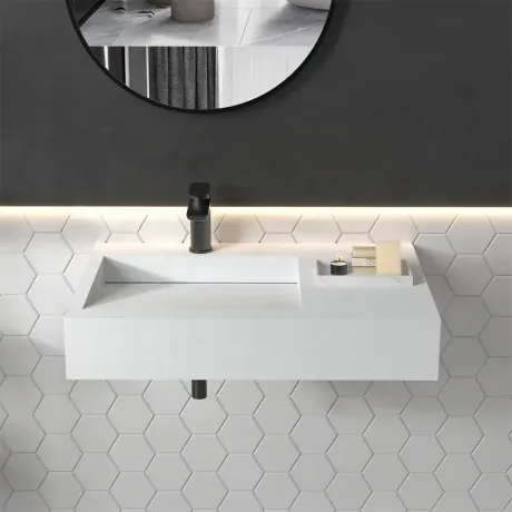 Przejdź do produktu Umywalka na dowolny wymiar z materiałów Solid Surface z komorą Edge SOL i odpływem liniowym 