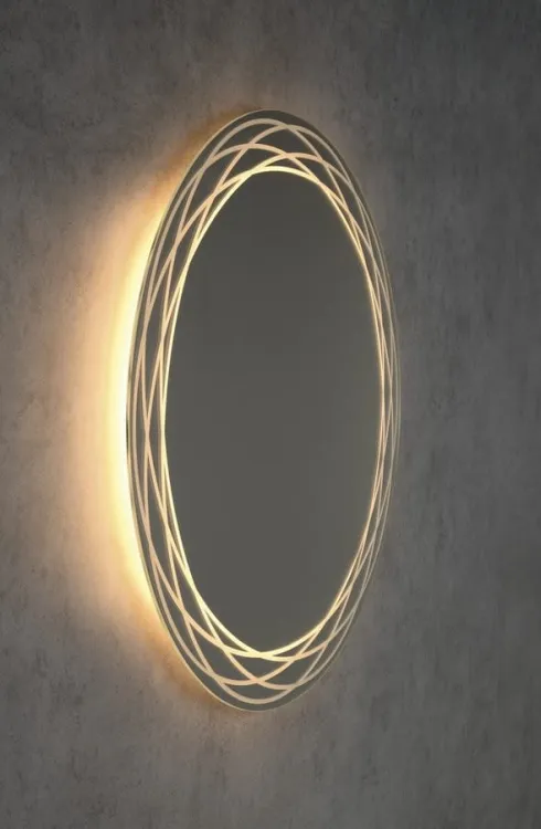 RINGO okrągłe lustro podświetlane LED ze wzorem, ø 80cm, folia przeciwmgielna, 2700°K