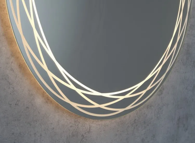 RINGO okrągłe lustro podświetlane LED ze wzorem, ø 80cm, folia przeciwmgielna, 2700°K