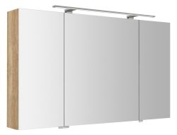 RIWA szafka z lustrem, oświetlenie LED, 3 drzwiczki, 121x70x17cm, dąb Alabama