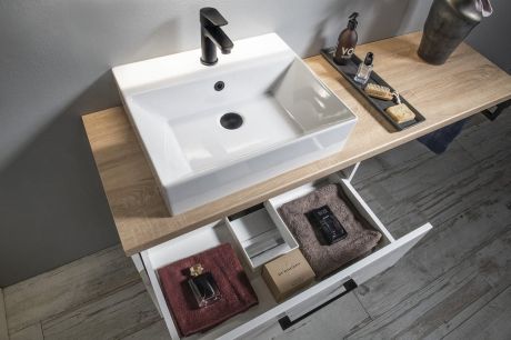 Przejdź do produktu VEGA zestaw łazienkowy,szerokość 125 cm, biały/dąb platin