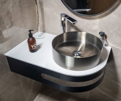 Przejdź do produktu PULSE zestaw konsola, blat 755x455mm, umywalka stal nierdzewna mat, lewy
