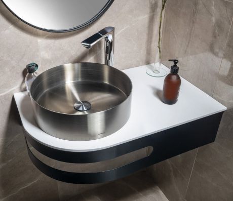 Przejdź do produktu PULSE zestaw konsola, blat 755x455mm, umywalka stal nierdzewna mat, prawy