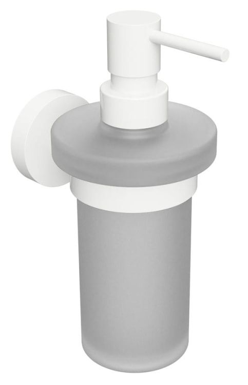 X-ROUND WHITE wiszący dozownik mydła 230 ml, szkło mleczne, biały mat