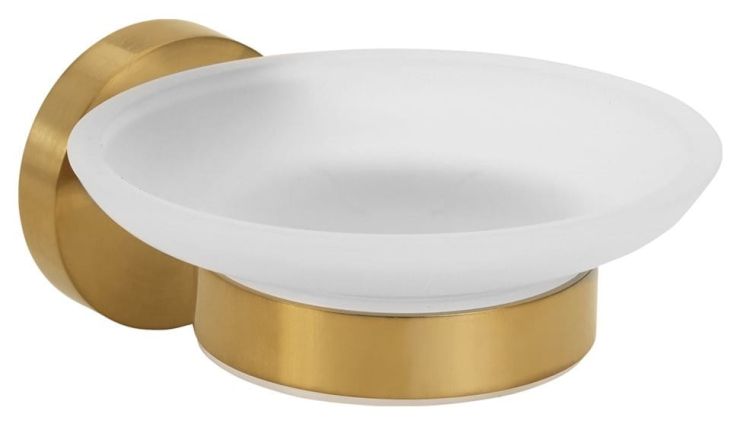 X-ROUND GOLD wiszący mydelniczka, szkło mleczne, złoty szczotkowany