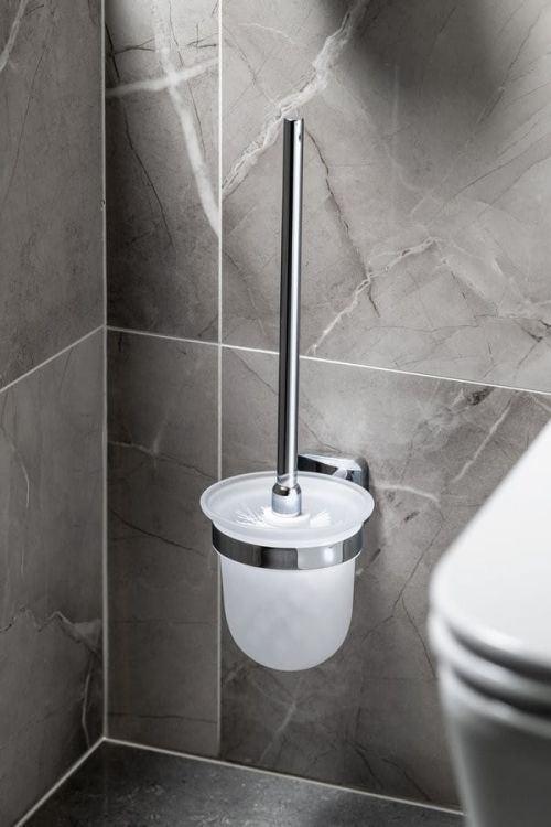 INSIA wisząca szczotka do WC, szkło mleczne, chrom