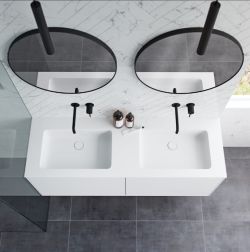 Umywalka podwójna konglomeratowa 160x60 cm na szafkę Basic160/2