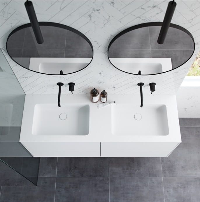 Umywalka podwójna konglomeratowa 160x60 cm na szafkę Basic160/2