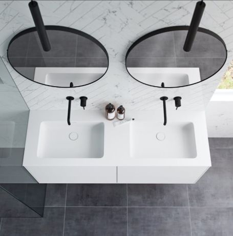 Przejdź do produktu Umywalka podwójna konglomeratowa 150x60 cm na szafkę Basic 150/2