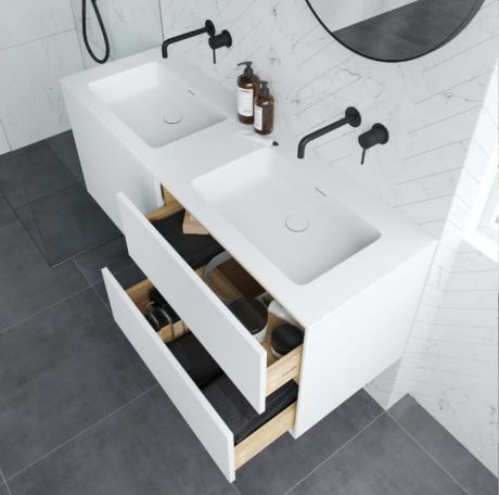 Przejdź do produktu Umywalka podwójna konglomeratowa 150x60 cm na szafkę Basic 150/2