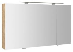 MIRRÓ szafka z lustrem, oświetlenie LED, 3 drzwiczki, 120x70x16cm, dąb Alabama