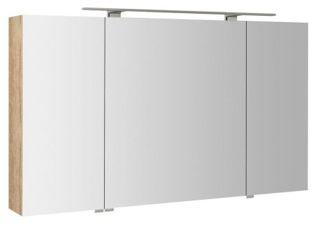 Przejdź do produktu MIRRÓ szafka z lustrem, oświetlenie LED, 3 drzwiczki, 120x70x16cm, dąb Alabama
