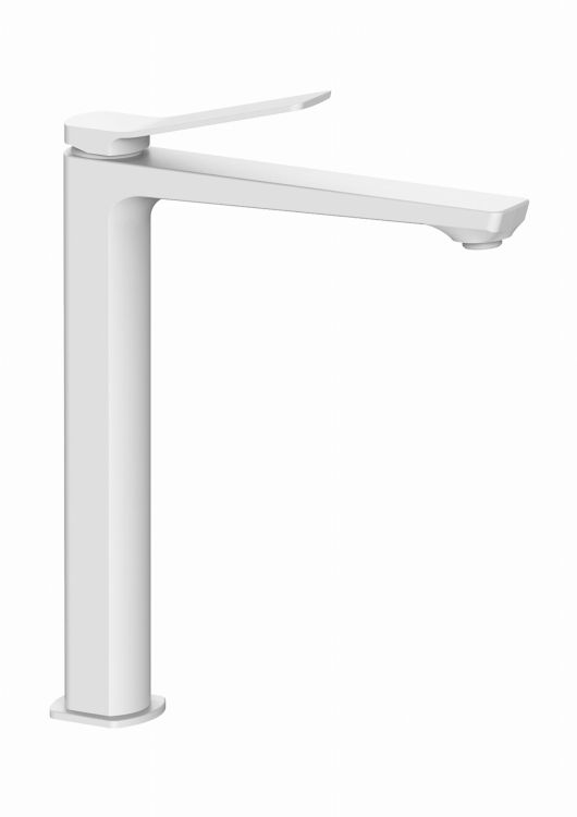 Biała bateria umywalkowa stojąca wysoka 30 cm z korkiem klik-klak Paffoni Tilt TI081KBO