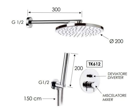 Przejdź do produktu Zestaw prysznicowy z deszczownicą, baterią 2-drożną i słuchawką prysznicową Daniel Tokyo TX615Z0.64 miedź szczotkowana