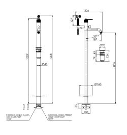 Bateria wannowa wolnostojąca 103 cm ze słuchawką prysznicową Daniel Brooklyn BY678CR chrom