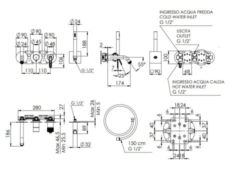 Przejdź do produktu Bateria wannowa podtynkowa ze słuchawką prysznicową Daniel Brooklyn BY710D2PCR chrom