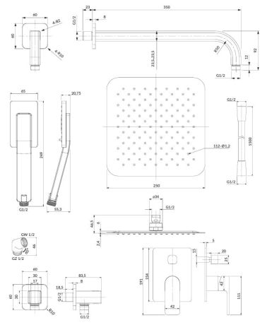 Przejdź do produktu Zestaw prysznicowy z kwadratową deszczownicą 25 cm i baterią prysznicową Omnires SYSBA10XCR chrom