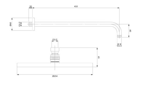 Przejdź do produktu Deszczownica z ramieniem ø25 cm Omnires SLIMLINE WGSET1CP miedź połysk