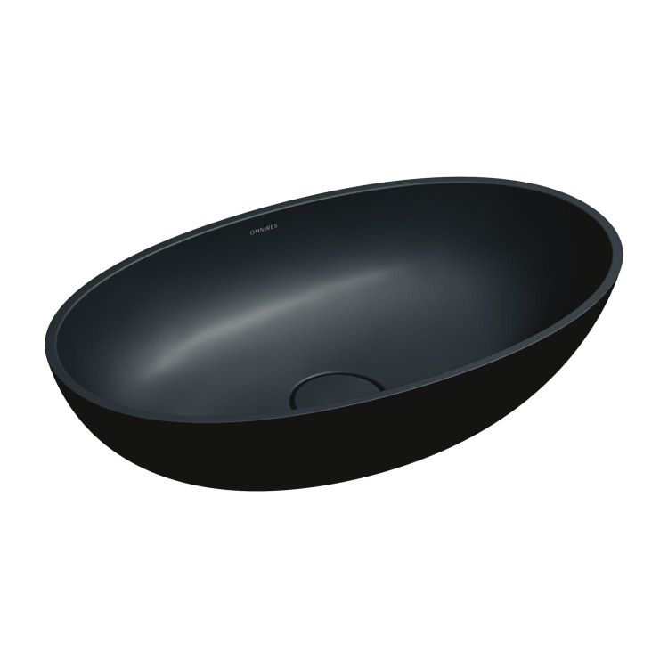Czarna, matowa umywalka nablatowa 60x35 cm Omnires SHELL M+ SHELLUNBLV