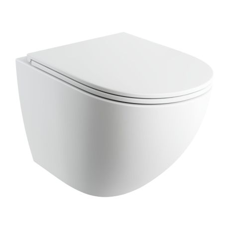 Przejdź do produktu Bezkołnierzowa miska WC wisząca 54x37 cm z deską wolnoopadającą Omnires OTTAWA COMFORT OTTAWACMWBM biały mat