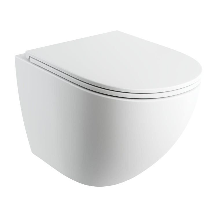 Bezkołnierzowa miska WC wisząca 54x37 cm z deską wolnoopadającą Omnires OTTAWA COMFORT OTTAWACMWBM biały mat