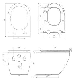 Bezkołnierzowa miska WC wisząca 54x37 cm z deską wolnoopadającą Omnires OTTAWA COMFORT OTTAWACMW