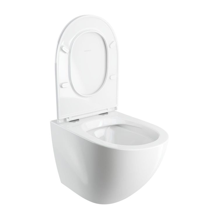 Bezkołnierzowa miska WC wisząca 54x37 cm z deską wolnoopadającą Omnires OTTAWA COMFORT OTTAWACMWBP biały połysk