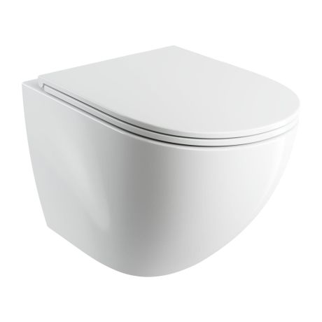 Przejdź do produktu Bezkołnierzowa miska WC wisząca 54x37 cm z deską wolnoopadającą Omnires OTTAWA COMFORT OTTAWACMWBP biały połysk