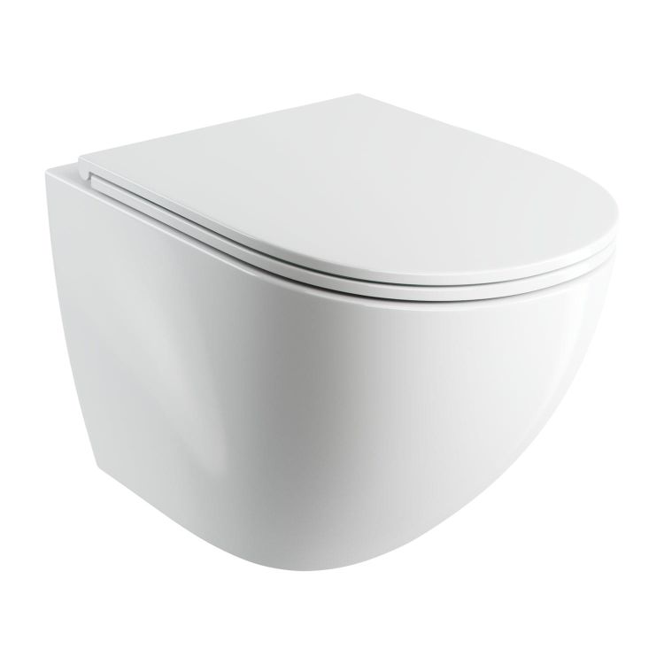 Bezkołnierzowa miska WC wisząca 54x37 cm z deską wolnoopadającą Omnires OTTAWA COMFORT OTTAWACMWBP biały połysk