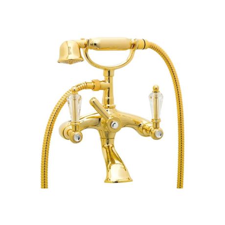 Przejdź do produktu Bateria wannowa Retro ścienna ze słuchawką prysznicową z kryształami Swarovskiego  Daniel RY4102DO złoty