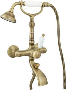 Bateria wannowa Retro ścienna ze słuchawką prysznicową Emmevi Laguna 40011BR bronzo