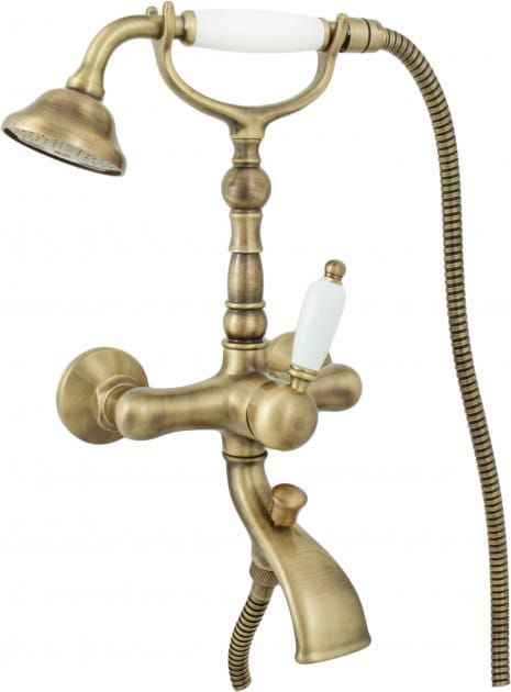 Bateria wannowa Retro ścienna ze słuchawką prysznicową Emmevi Laguna 40011BR bronzo